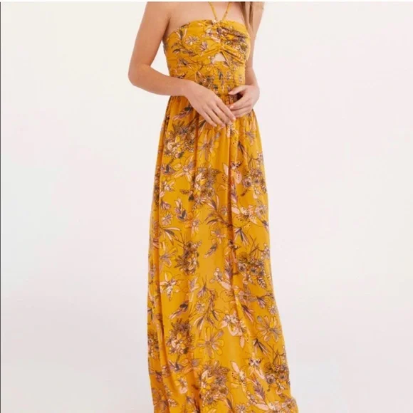 Free People One Step Ahead Mustard Floral Maxi Dress - Picture 3 of 7